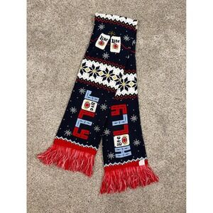 Miller Lite Its Miller Time Holiday Knit Scarf Navy Blue Fair Isle Beer Fringe